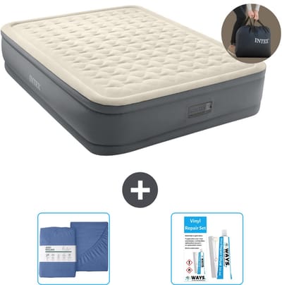 Intex Luchtbed - 2-Persoons - 152 x 203 x 46 cm - Grijs - Inclusief pomp - Hoeslaken en Reparatieset