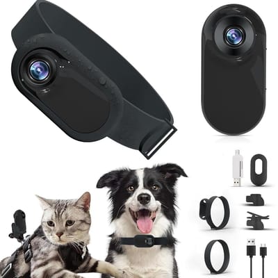 HD 1080P Kattenhalsbandcamera, 170 ° Groothoeklens Halsbandcamera voor Huisdieren, Mini-sportactiecamera met Video-opnamen, voor Mountainbiken Huisdieren Reizen
