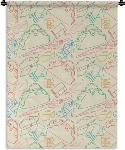 Wandkleed - Wanddoek - Pastel - Tas - Kleren - Patronen - 150x200 cm - Wandtapijt