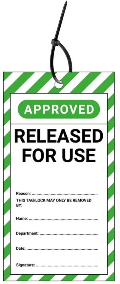 LOTO tags released for use EN - 10 stuks - inclusief tiewraps