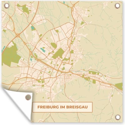 Tuin poster Freiburg im Breisgau - Plattegrond - Vintage - Kaart - Stadskaart - 200x200 cm - Tuindoek