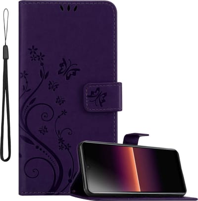 Cadorabo Hoesje geschikt voor Sony Xperia L4 in BLOEMEN DONKER PAARS - Beschermhoes in bloemmotief met magnetische sluiting, standfunctie en kaartsleuven Book Case Cover Etui