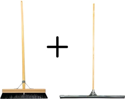 Synx Tools Paardenhaar 40cm + Vloertrekker 75cm met Steel 150cm - Kamerveger – Vloerreiniger – Moppen – Zachte binnenbezem met steel 150cm