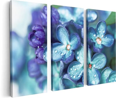 Artaza Canvas Schilderij Drieluik Blauwe Lila Bloemen - Seringen - 120x80 - Foto Op Canvas - Canvas Print