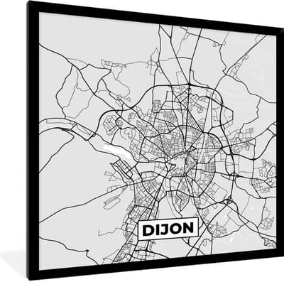 Fotolijst incl. Poster - Stadskaart - Frankrijk - Kaart - Dijon - Plattegrond - 40x40 cm - Posterlijst