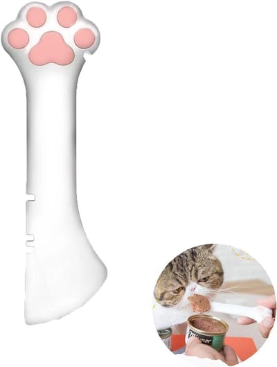 Daity Een siliconen voerlepel voor huisdieren, een klauwvormige blikopener voor kattenvoer, een korte lepel voor zowel droog als nat voer, geschikt voor katten en honden, inclusief een minischepje (wit).