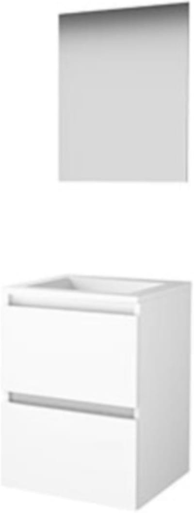 Basic-Line Ultimate 46 Badkamermeubelset - 50 x 46 cm - Greeploos - 2 Lades - Acryl Wastafel - Zonder Kraangat - Spiegel met Indirecte LED Verlichting - Ice White
