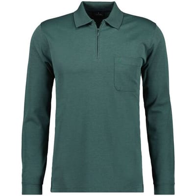 Ragman Zipper Softknit Polo Longsleeve Breast Pocket Mosgroen / male