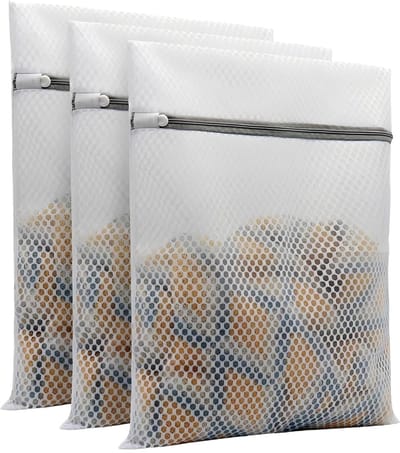 3 stuks waszakken met honingraatstructuur, wasnet met sterke ritssluiting, voor gevoelige kleding, ondergoed, sokken, beha's en schoenen (30 x 40 cm)