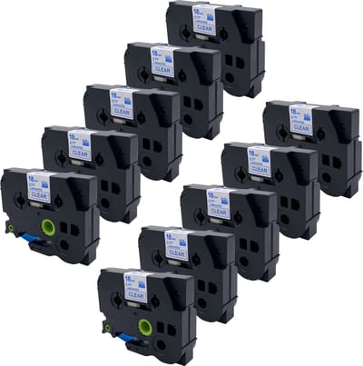 DULA Brother Compatible label tape- Tze-143 - 10 cassettes - Brother P-Touch - Blauw op transparant - 18mm x 8m