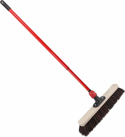 Houten straatbezem/buitenbezem Arenga 40 cm met metalen telescoopsteel rood 80 - 130 cm - Harde buitenbezems