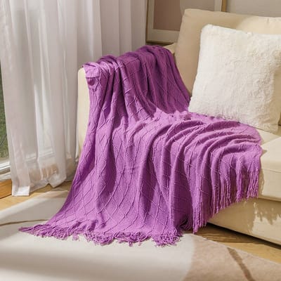 Stevige, zachte, gebreide, decoratieve deken met kwastjes voor een slaapbank, zacht, warm en comfortabel, lichtgewicht voor de lente en zomer (130 cm x 230 cm)