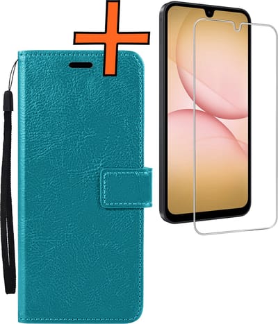 Hoes - Met Screenprotector - Geschikt voor Samsung Galaxy A17 - Luxe Pasjeshouder - Bookcase Portemonee - Flip Case - Kunstleer Book Case - Flipcase - Book Cover - Walletcase - PortemonneeHoes - Turquoise