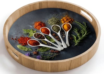 Dienblad rond 40x40 cm - Schootdienblad hout - Lepels - Wit - Poeder - Kruiden - Borrelplank rechthoek - Plateau houten dienbladen