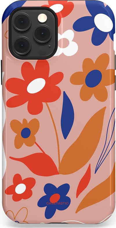 Casetastic hoesje geschikt voor Apple iPhone 12 / Apple iPhone 12 Pro - MagSafe - Dubbellaagse bescherming - Vormen in bloei - Fashion Case - Perzik Rood Donkerblauw