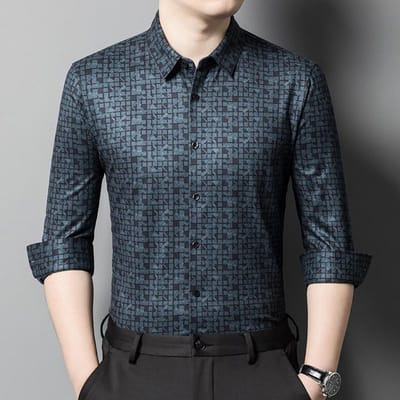 Naadloos Herenhemd Herfst Nieuw Zakelijk Casual Geruit Hemd Revers Kasjmier Lange Mouwen Shirt voor Mannen 4XL gray