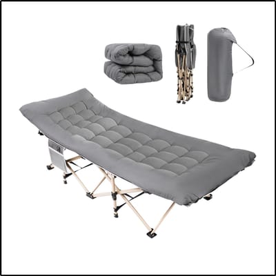 Opvouwbaar Campingbed Met Matras - Draagbaar Slaapbed - Stevig Metalen Frame - Comfortabel Ligbed - Donkergrijs