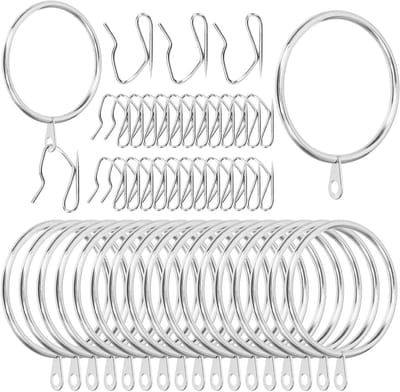 SnelShoppen - 60Pcs 50mm/2" Zilveren Metalen Gordijnringen met Pin-on Drapery Hooks - Drape Sliding Eyelet Ring Assortiment - Voor Raam, Deur & Douche