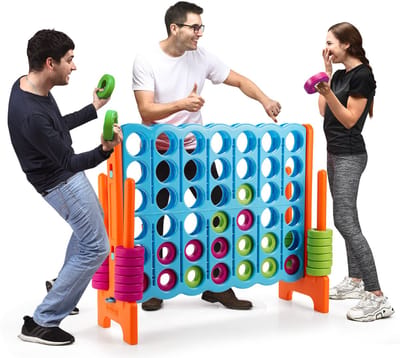 COSTWAY 4-wint spel, 4 wint speelbordsets, vier in een rij spel met 42 jumbo-ringen en schuifregelaars voor snel opnieuw starten voor kinderen en volwassenen (oranje)