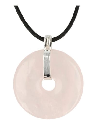 Roze kwarts donuthanger 40 mm aan koord