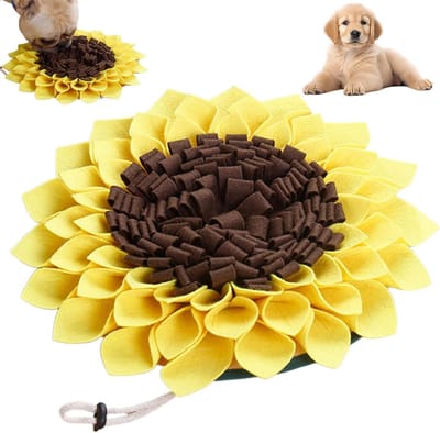 Snuffelmat Hond - Verrijkingsspeelgoed Voedingsmat - Mentale Stimulatie - Bevestigingskoord - 38 cm - Zonnebloem