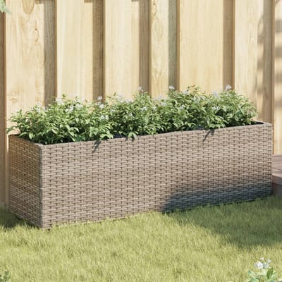 vidaXL - Plantenbakken - met - 3 - potten - 2 - st - 105x30x32 - cm - poly - rattan - grijs