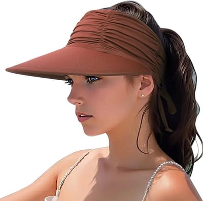 Zonnehoed Dames - Hoed - Zonnehoed - Vrouwen Vizier Zon Hoed - Breed Rand Hoed - Verstelbaar Opvouwbaar Paardestaart Strand Hoed - Zomer UV Bescherming Buiten Pet - UPF 50+