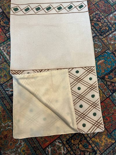 Geometrisch geborduurde tafelloper | Katoen | 36 X 183 CM |Crème, Groente | |Tafelloper| Table Runner | Tafellaken | wonen | woonaccessoires