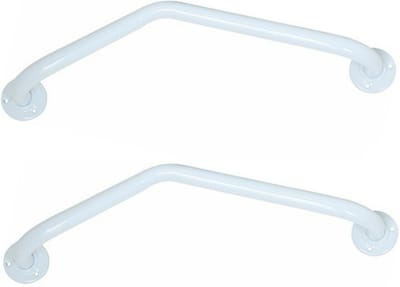 MSV Badkamer/douche wand/muur hoekbeugel handgreep - 2x - rvs metaal - wit - 54 cm - Extra houvast