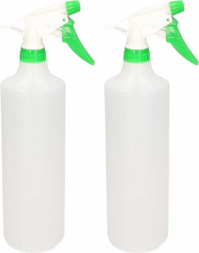 2x Waterverstuivers/spuitflessen groen/witte spraykop 1 liter - Plantenspuiten/schoonmaakspuiten