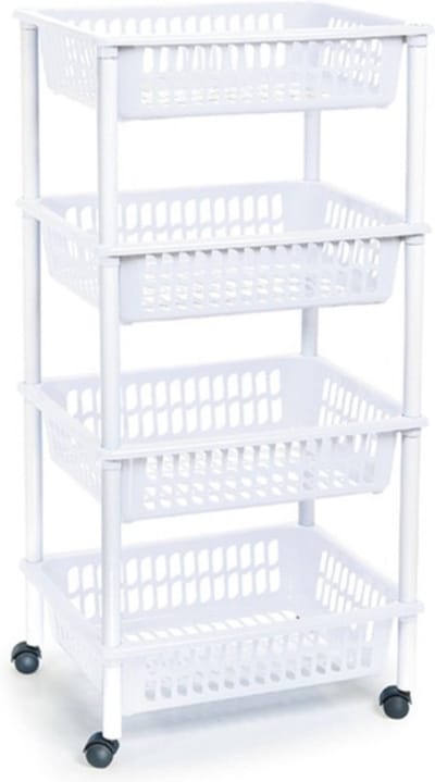 Plasticforte Keukentrolley op wieltjes - 4-laags - wit - kunststof - 40x50x85 cm - opberg trolley