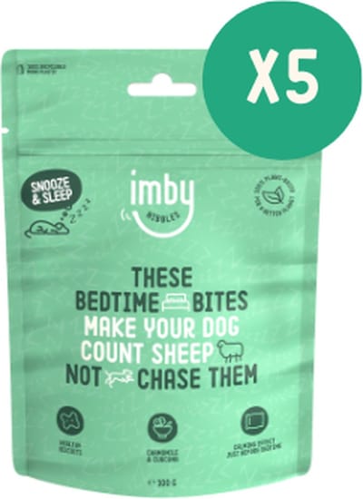 Imby bedtime bites hondensnacks - 5 X 100 gr - Plantaardige Hondenkoekjes - Laag in calorieën - 100% natuurllijke hondensnoepjes