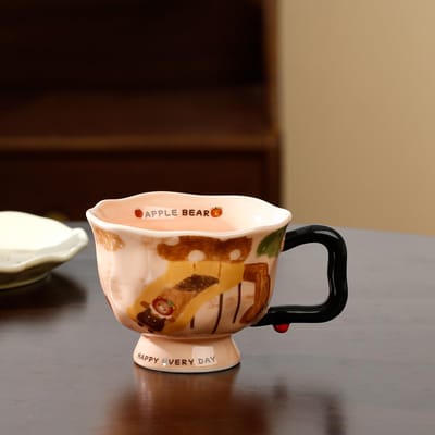 Tasse Artistique pour Femmes Nouveau Style Boîte à Main Mug en Céramique Souvenir Bureau Eau Potable Maison Pomme Ours Tasse 400ML