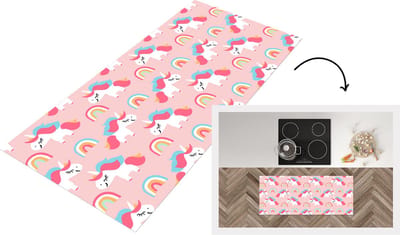 Keukenloper - Loper keuken - Unicorn - Regenboog - Roze - Patroon - 120x50 cm - Keukenloper vinyl