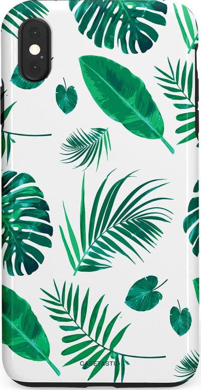 Casetastic Hoesje Geschikt voor Apple iPhone Xs Max - Stijlvolle Beschermende Duo-layer Case - Groene Witte Jungle Bladeren Print