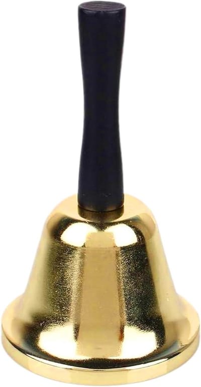 Hand Bell Metal - Bel voor Oproepen - Signaal Geluid Maken - Ergonomische Handgreep - 9x5 Inch - Goud