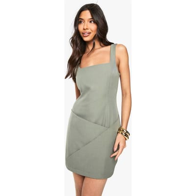 boohoo Dames Op maat gemaakte mouwloze mini-jurk met wrapzoomdetail | Kaki | Maat: 36