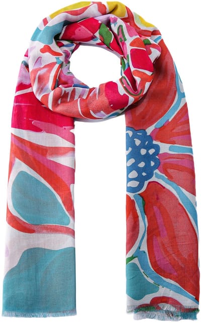 Emilie scarves - sjaal - bloemenprint - lang - turkoois - roze