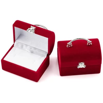 Kleine Doos Fluwelen doos Ketting Displaydoos Schattige Beer Geschenkdoos Container Etui voor Verpakking rood