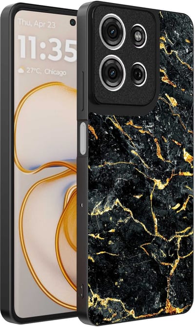 Geschikt voor Motorola Edge 50 Telefoonhoesje met Zwart Goud Marmer Opdruk - TPU Backcover Case Black Gold Marble Design - Zwart Goud - Smartphonica geschikt voor Motorola Edge 50