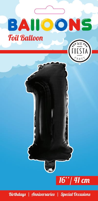 Folieballon 16" nmr. 1 - Zwart