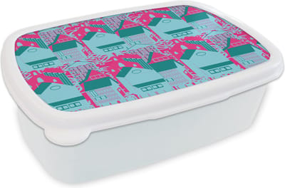 Broodtrommel Wit - Lunchbox - Brooddoos - Patronen - Abstract - Huis - 18x12x6 cm - Volwassenen