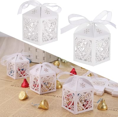 Set van 50 Witte Snoepdozen (5 x 5 x 7 cm) - Huwelijksdecoratie, Dozen voor Doop en Verjaardag