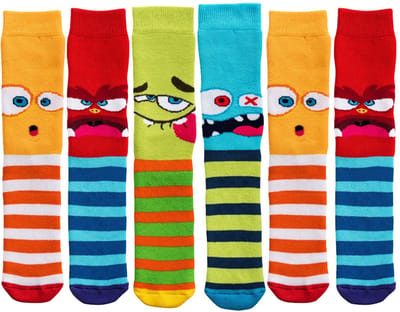 Kindersokken | Antislip zool | Badstof gevoerd | Thema: Gezichten | Maat: Diverse maten | 6 paar