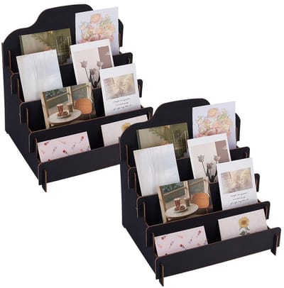 Dailygoods - 2-Persoons Houten Wenskaart Display Stand - Zwart Organizer voor Ansichtkaarten