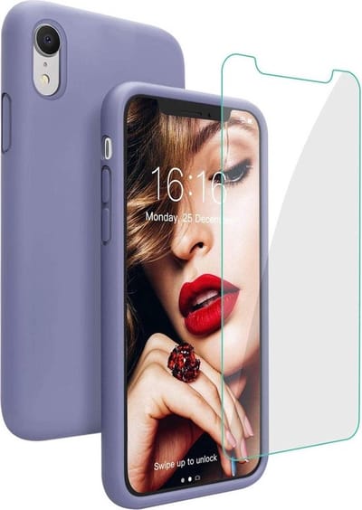 HB Hoesje Geschikt voor Apple iPhone XR - Siliconen Back Cover / Glazen Screenprotector - Paars