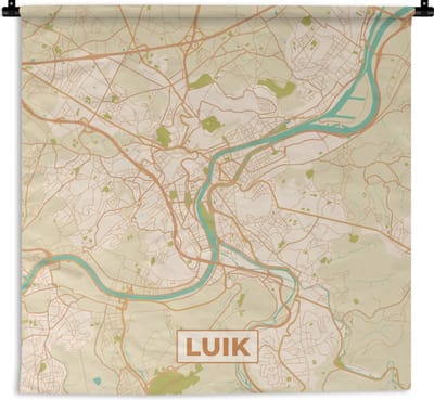 Wandkleed - Wanddoek - Luik - Kaart - Vintage - Plattegrond - Stadskaart - 180x180 cm - Wandtapijt