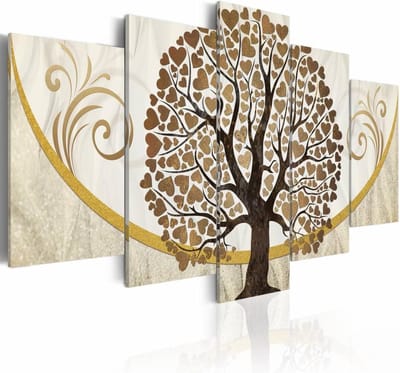 Schilderij - In het land van de liefde, Beige/Goud,   5luik