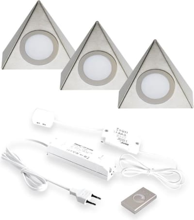 Hera Delta dimbare LED set van 3 spots.Inox