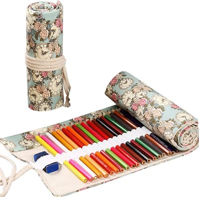 Canvas Pen Roll met 72 Gaten - Handige Roll-Up Houder voor Potloden en Pennen - Ideaal voor Kunstenaars, School en Kantoor